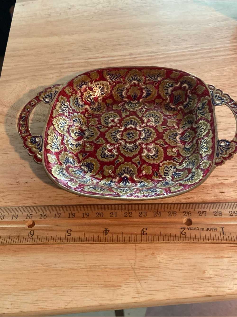 Decorative Red and Gold Floral brass Trinket Dish
